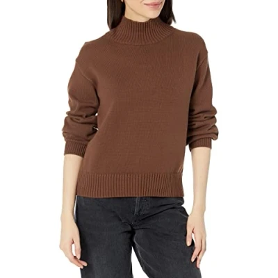 Abbildung von Amazon Essentials Damen Pullover aus Baumwolle mit hohem Stehkragen (erhältlich in Übergröße), Tiefbraun, S