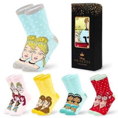 Abbildung von Disney Bunte Socken, 5er Pack Damen Socken mit Beliebten Charakteren, Weiche und Atmungsaktive Schuhe, Niedlich Lustige für Teenager Frauen, Multicoloured Princess