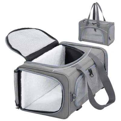 Abbildung von Petsfit Tragetasche Katze, Transporttasche Hunde und Katze Hundetransportbox Faltbar für Reisen Flugtasche Hund, 47x22x27 cm