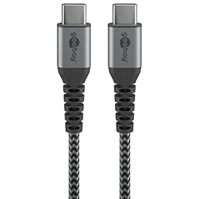 Abbildung von Goobay 49302 Schnellladekabel USB C 60W 20V / Extrem robustes Textilkabel 480 Mbits Ladekabel Samsung Kabel 1m Stoffkabel Grau