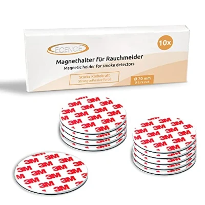 Abbildung von ECENCE Rauchmelder Magnethalter 10 Stück selbstklebende Magnethalterung für Ø 70mm schnelle &amp; sichere Montage ohne Bohren und Schrauben alle Feuermelder Rauchwarnmelder