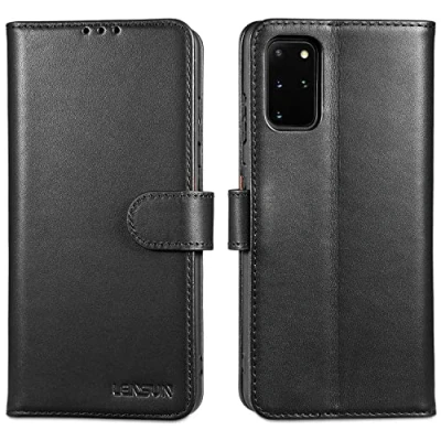 Abbildung von LENSUN Echtleder Hülle für Samsung Galaxy S20 Plus, Handyhülle [Echtes Leder] [Magnetverschluss] [RFID Schutz] Lederhülle Handytasche Plus 5G Schwarz