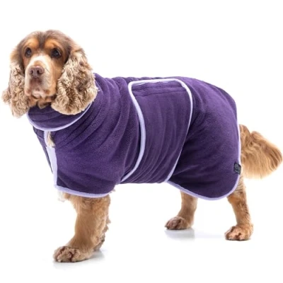 Abbildung von Lucky Paws® Hundebademantel doppellagiger, Ultra absorbierender &amp; luxuriös weicher Bademantel Hund Hunde in Minuten trocknen Hundehandtuch 1 (XXL, Aubergine)