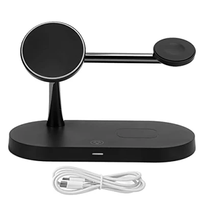Abbildung von ciciglow Kabellose Ladestation, 5 in 1 Schnellladegerät Kabelloses Ladegerät 3 Stufen Einstellbares Licht Ladestation Kompatibel mit Telefon 12/IOS Ohrhörer/Uhr(Schwarz)