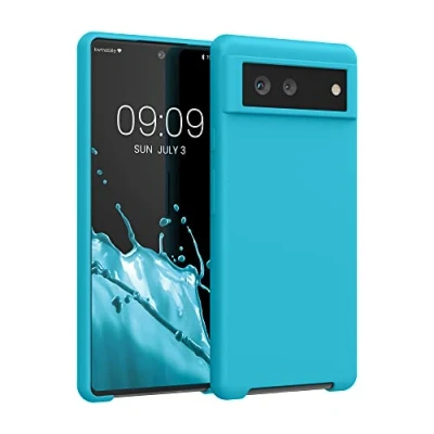 Abbildung von kwmobile Hülle kompatibel mit Google Pixel 6 Silikon Handy Case Handyhülle weiche Oberfläche kabelloses Laden Cool Glacier