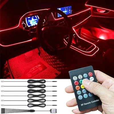 Abbildung von TABEN Auto Atmosphärenlicht Kit Musiksynchronisation Mehrfarbig RGB 16 Millionen Farben 8 Meter Glasfaser USB Ambientebeleuchtung Kit, Sound Active Funktion und drahtlose RF Fernbedienung DC 12 V