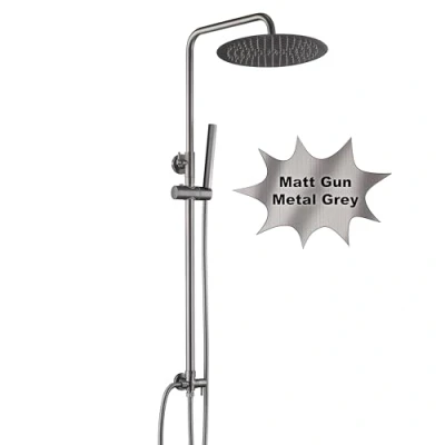 Abbildung von Görbach Edelstahl Duschset ohne Armatur, Regendusche Duschsystem mit Duschkopf, Duschstange, Duschschlauch, Kopfbrause D30cm Gunmetal Grau