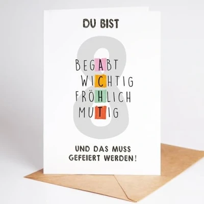 Abbildung von Lovely Cards Rätselkarte 8 jahre Premium Geburtstagskarte Mädchen Junge Kinder Sohn Tochter Enkel Enkelin Geschenke Birthday Card A6 (8 Jahre)