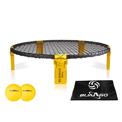 Abbildung von Mookis Blinngoball Roundnet Games Set bestehend aus Spielnetz, 2 Bällen, Kordelzug, Ballpumpe mit 1 Nadel und Handbuch