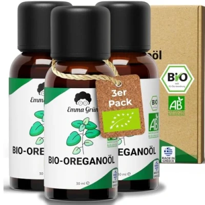 Abbildung von Emma Grün® Bio Oregano [100% Naturrein] Oil mit +82% Carvacrol Zertifiziertes Lebensmittel Oreganoöl 3x 30ml Ätherisches Öl Hochdosiert aus Griechenland Ätherische Öle