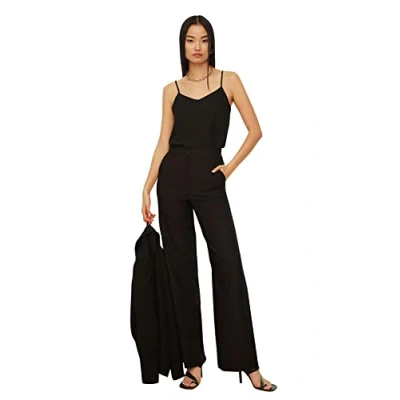 Abbildung von TRENDYOL Damen Black Draped Wide Trousers Pants, Schwarz, 38 EU
