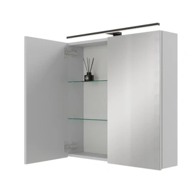 Abbildung von Planetmöbel ARIA Spiegelschrank Bad mit Beleuchtung 70 cm breit Badschrank hängend Spiegel Weiß Grau, Leuchte und Steckdose, Gäste WC x 16
