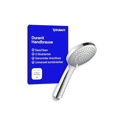 Abbildung von Duravit Universal Duschkopf, Duschbrause mit 3 Strahlarten (Rain, Intense Rain, Soft Rain), Handbrause rund (Ø 110 mm), Brausekopf reinigungsfreundlich, Chrom