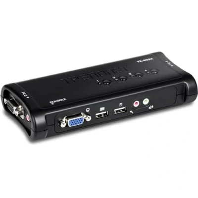 Abbildung von TRENDnet TK 409K 4 Port USB KVM Switch und Kabel Kit mit Audio (Verwalten von Computern, Switch, Windows/Linux, Auto Scan, VGA/SVGA HDB, 15 Pin)