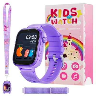 Abbildung von OKYUK 4G Kinder smartwatch, smartwatch mit GPS und Telefon,Armbanduhr Junge mädchen,mit Video Phone Call, Nachrichten, Schulmodus, SOS Funktion, Kamera Schrittzähler (Lila)