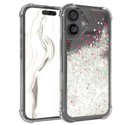 Abbildung von EAZY Case Glitzer Hülle kompatibel mit iPhone 16 Handyhülle für Apple Silikon leichtes Shiny Cover stoßfestes Phone als Fallschutz in Liquid Silber