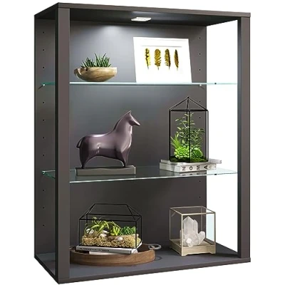 Abbildung von VCM Holz Glas Wandvitrine Hängevitrine Vitrine Sammelvitrine Glasvitrine Schaukasten Standvitrine Glasol LW Anthrazit