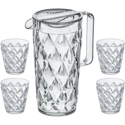 Abbildung von Koziol Gießkanne / Karaffe unzerbrechlich Crystal 1.6 Liter mit 4 Wassergläsern 250 ml