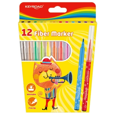 Abbildung von Keyroad Filzstifte Fiber Marker / 12 Stck./ Schulfilzstifte Fasermaler mit Loch zum Aufhängen/Erwachsene und Kinder/Perfekt für Schularbeiten/Mischfarben