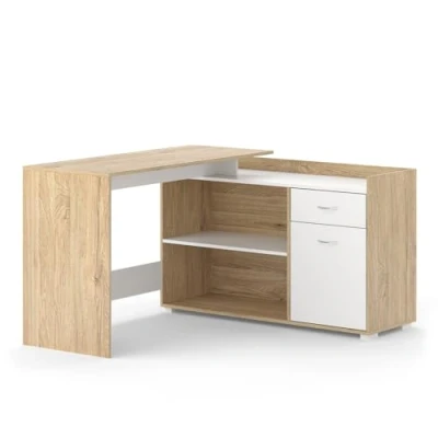 Abbildung von Vicco Schreibtisch Noira, Weiß/Sonoma, 135 x 77 cm mit Schublade