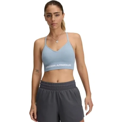 Abbildung von Under Armour Vanish Seamless LOW BRA Sportbh mit leichter Stützkraft, Damen, Größe: Medium, Harbor blue/white