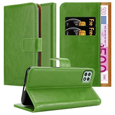 Abbildung von Cadorabo Hülle kompatibel mit Samsung Galaxy A22 5G aus Premium Kunst Leder Flip Klappbare Stoßfeste Magnetische [Standfunktion] [Kartenfächern] Cover für Tasche in Grün