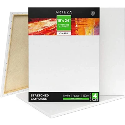 Abbildung von Arteza Leinwand Keilrahmen, 45.7cm x 61cm 4er Pack bespannter weiße grundierte 100% Baumwolle, für Malerei, Acrylgießen, Ölfarben &amp; nasse Kunstmedien, Leinwände Anfänger Profis