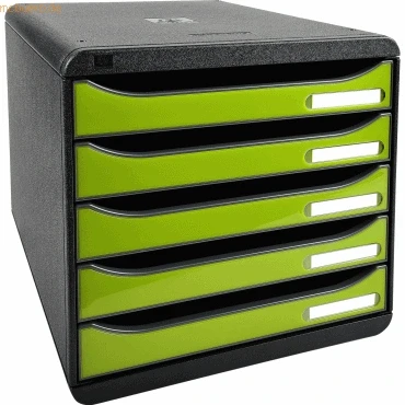 Abbildung von Exacompta 3097225D Premium Ablagebox mit 5 Schubladen für DIN A4+ Dokumente. Stapelbare Schubladenbox hoher Kapazität mehr Platz auf dem Schreibtisch Big Box Iderama SchwarzAnisgrün