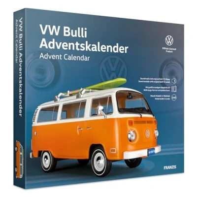 Abbildung von FRANZIS 67223 VW Bulli Adventskalender Modellbausatz im Maßstab 1:43, inkl. Soundmodul und 52 seitigem Begleitbuch: Advent Calendar