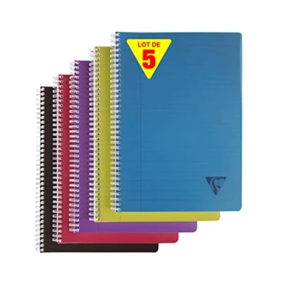 Abbildung von Clairefontaine 329146C Packung mit 5 Spiralbücher Linicolor Intensiv, DIN A4, 21 x 29,7, liniert Rand, 90 Blatt, 90g, farbig sortiert, 1 Pack