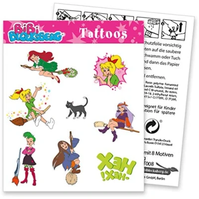 Abbildung von 8 tlg. Tattoo Set * BIBI BLOCKSBERG als Mitgebsel oder Geschenk Sticker Bilder Kinder Kindergeburtstag Geburtstag Mädchen Pferde Hexe rosa pink