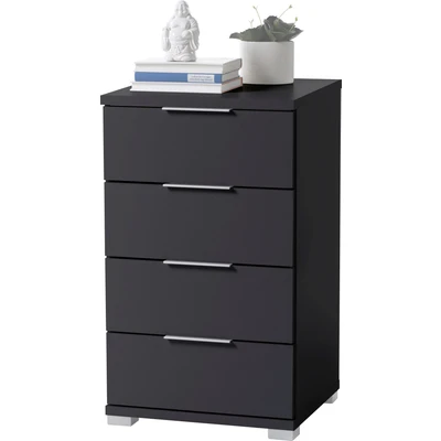 Abbildung von Stella Trading Universal Nachttisch in Schwarz Moderner Nachtschrank mit vier Schubladen für Ihr Boxspringbett 46 x 79 42 cm (B/H/T)