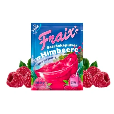 Abbildung von FRAIX Getränkepulver Himbeere, 25er Pack (25 x 100g) Vorteilspack, Fruitt Instant Pulver mit Raspberry Geschmack, Fruchtpulver perfekt für unterwegs