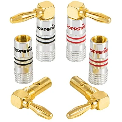 Abbildung von Poppstar 4X High End Bananenstecker gewinkelt (bis 6 mm², 24k vergoldete Kontakte, 2X schwarz, rot)