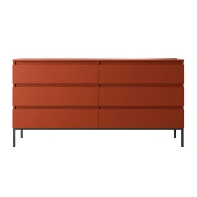 Abbildung von Selsey Kommode Schrank Aufbewahrungsschrank 150 cm Mit 6 Schubladen Ziegelrot Schwarze Beine Bemmi