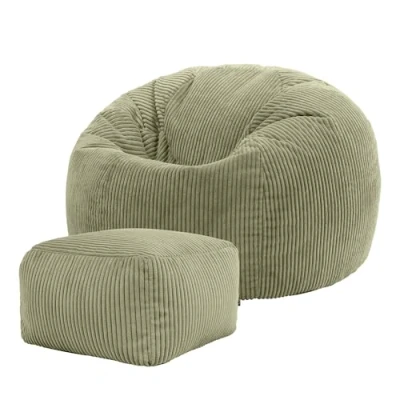 Abbildung von Icon Kingston Sitzsack mit Hocker Cord, Salbeigrün, Erwachsene Füllung, Bean Bag, Cord Sessel, Lounge Stuhl, Schlafzimmer, Wohnzimmer, Wohnzimmer Möbel