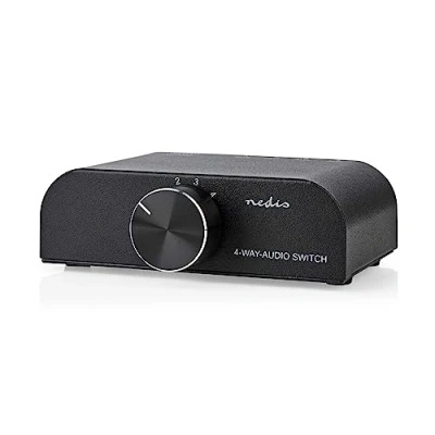 Abbildung von Nedis Analog Audio Schalter 4 Port Port(s) Anschlüsse Eingang: 1x 3,5 mm Eingang / 3X (2X Cinch Buchse) Ausgang: Handbuch Metall Anthrazit