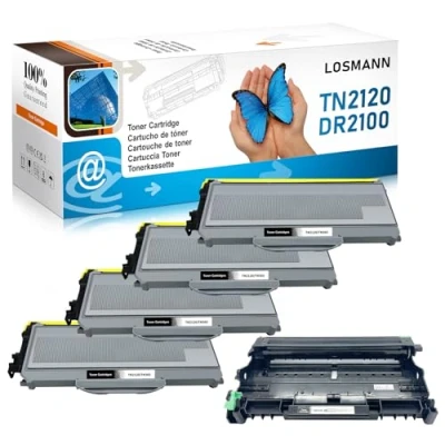 Abbildung von LOSMANN 4X Toner und 1x Trommel kompatibel für Brother TN2120 DR2100 DCP 7030 7040 7045N HL 2140 2150N 2170 2170W MFC 7320 7340 7440N 7840W (5 Pack)