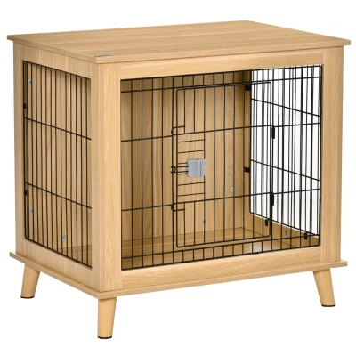 Abbildung von Hundekäfig aus Holz mit Tischoberfläche erhöhtes Design Hundebox für mittelgroße Hunde innen Zuhause