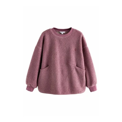 Abbildung von Next Teddy BORG Longline CREW NECK Fleecepullover, Damen, Größe: Medium, Blush pink floral graphic