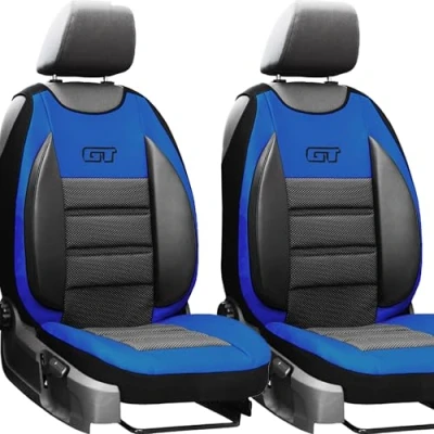 Abbildung von moto MOLTICO Autositzbezüge Autositzschoner Universalgröße Sitzauflage Auto Ökologisches Leder Sitzbezug Vordersitze Matte für Sitze im Schonbezug Autositz Vorne Blau