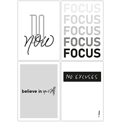 Abbildung von TOBJA® Hochwertiges Poster Set Motivation Exclusive Premium Bilder mit Sprüchen 4X DIN A4 Kunstdruck Bilderwand ohne Rahmen Moderne Wandbilder Dekoration in schwarz weiß (Inspiration)