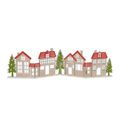 Abbildung von Spetebo Dekoobjekt Deko Holz Häuserzeile klappbar 60 cm rot / grün (Packung, 1 St., 1tlg)