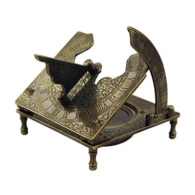 Abbildung von linoows Antiker Sundial Kompass, maritimer Sonnenuhr Repro Kompass aus Altmessing