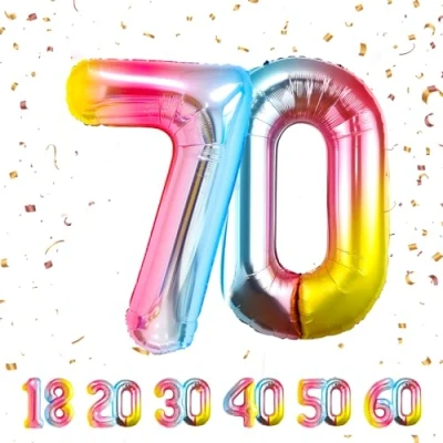 Abbildung von 70 Geburtstag Deko zahlen luftballon jahre Folienballon Regenbogen für 70. Geburtstagsdeko Männer Frauen Ballon Zahl zum fliegt mit Helium