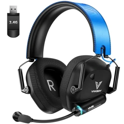 Abbildung von Vakedy Gaming Headset Wireless für PC,PS4,PS5,Mac,Switch, 2,4GHz USB mit Mikrofon, Bluetooth Headset,50mm Treiber,50 Stunden Akkulaufzeit,niedrige Latenz,leicht (Blau)