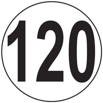 Abbildung von Aufkleber, selbstklebend, Motiv Macaron, Geschwindigkeitsbegrenzung, für Traktor, schwer, LKW, 120 km/h, 10 cm Durchmesser