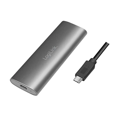 Abbildung von LogiLink USB 3.2 Gen 2x1 Gehäuse für M.2 NVMe (PCIe) &amp; SATA (NGFF) SSDs, geeignet SSD, PS5 und Xbox, Silber
