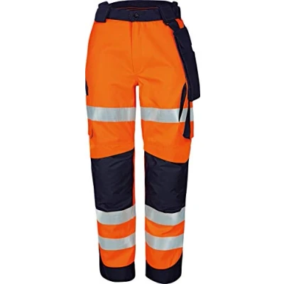Abbildung von Vizwell Warnschutz Arbeitshose Bundhose Signal + Gratis Werkzeugtasche Leuchtorange Marine gr.42 68 (64)