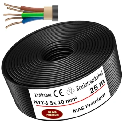 Abbildung von MAS Premium Erdkabel Deutscher Marken Elektrokabel Ring zur Verlegung im Erd und Außenbereich Standard Starkstromkabel (NYY J 5x10 mm², 25m)